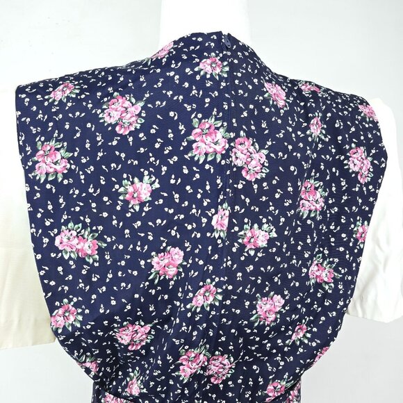 VTG 80S Navy Pink Polka Dot Puff Sleeve Tradwife Maxi Secretary Maxi Dress - Picture 8 of 13